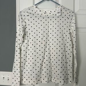 Loft Women's White Polka Dot Long Sleeve Top XS